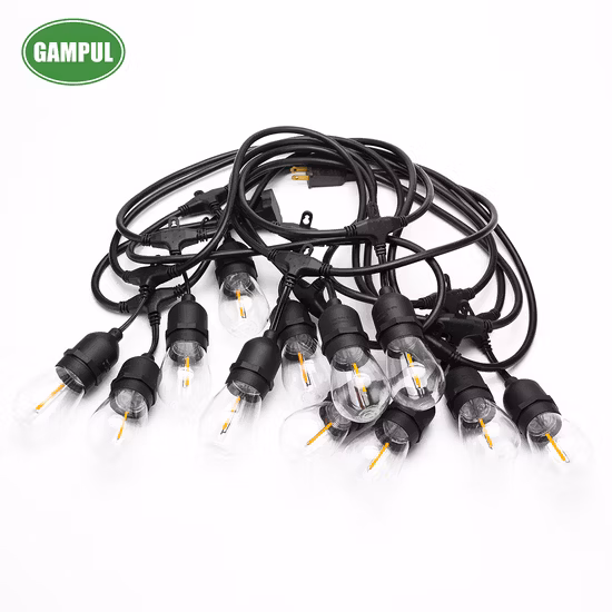 Fabricante chino, luces LED de cadena para exteriores de 25 pies con bombillas de plástico y luces LED decorativas para café de gran hebra resistente a la intemperie comercial